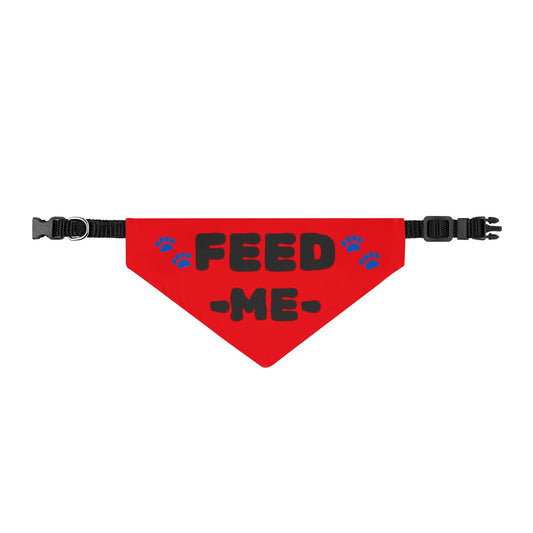 Feed Me Clip-On Pet Bandana — Funny Red Pet Accessory with Paw Print