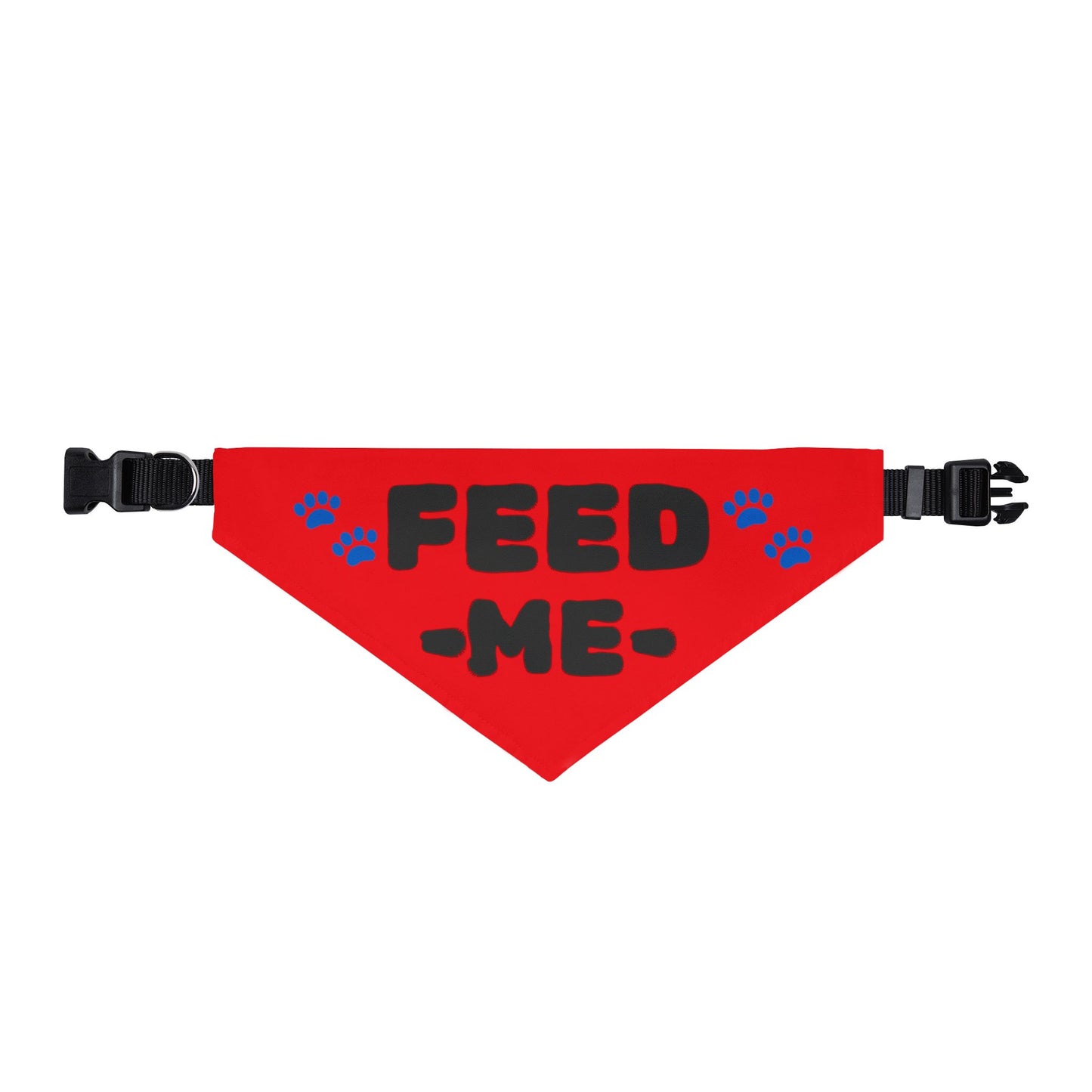 Feed Me Clip-On Pet Bandana — Funny Red Pet Accessory with Paw Print