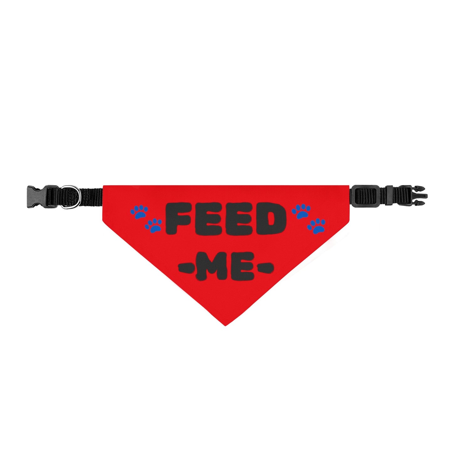 Feed Me Clip-On Pet Bandana — Funny Red Pet Accessory with Paw Print