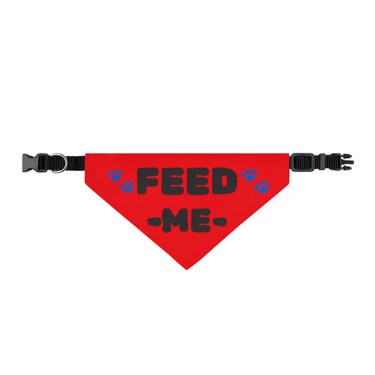Feed Me Clip-On Pet Bandana — Funny Red Pet Accessory with Paw Print