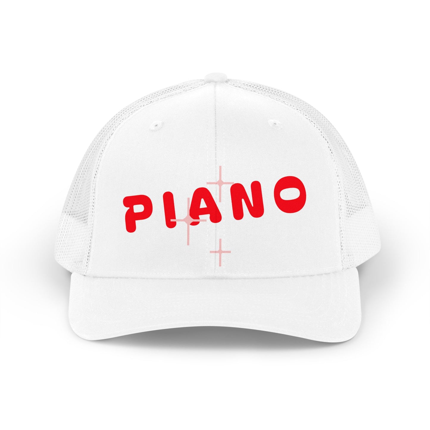 Piano Retro Trucker Hat — Vintage Red Logo Mesh Cap for Musicians & Fans
